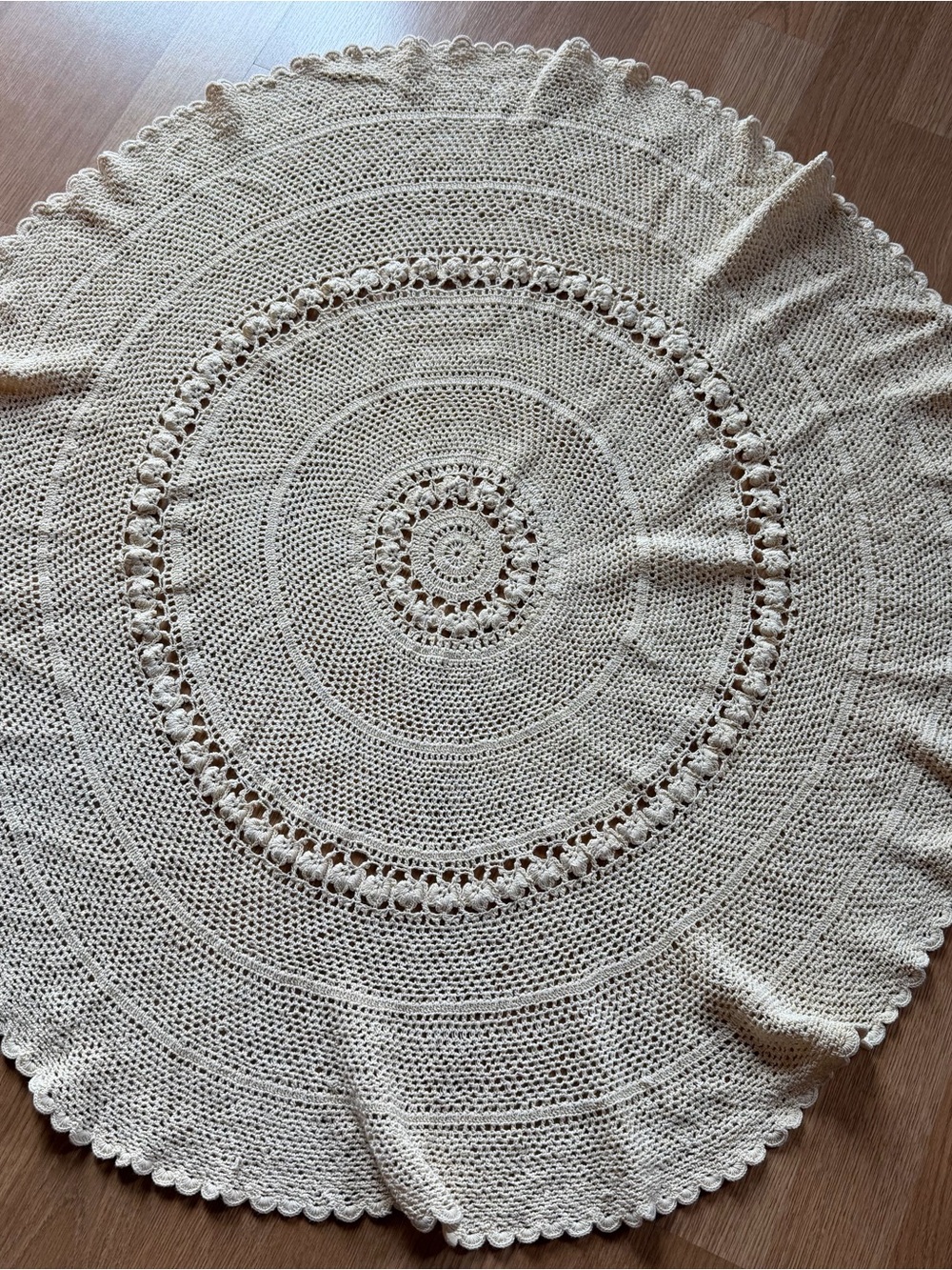 33 Inch Round Crochet Tablecloth In Off White (Yellow) Cottage Core Decor